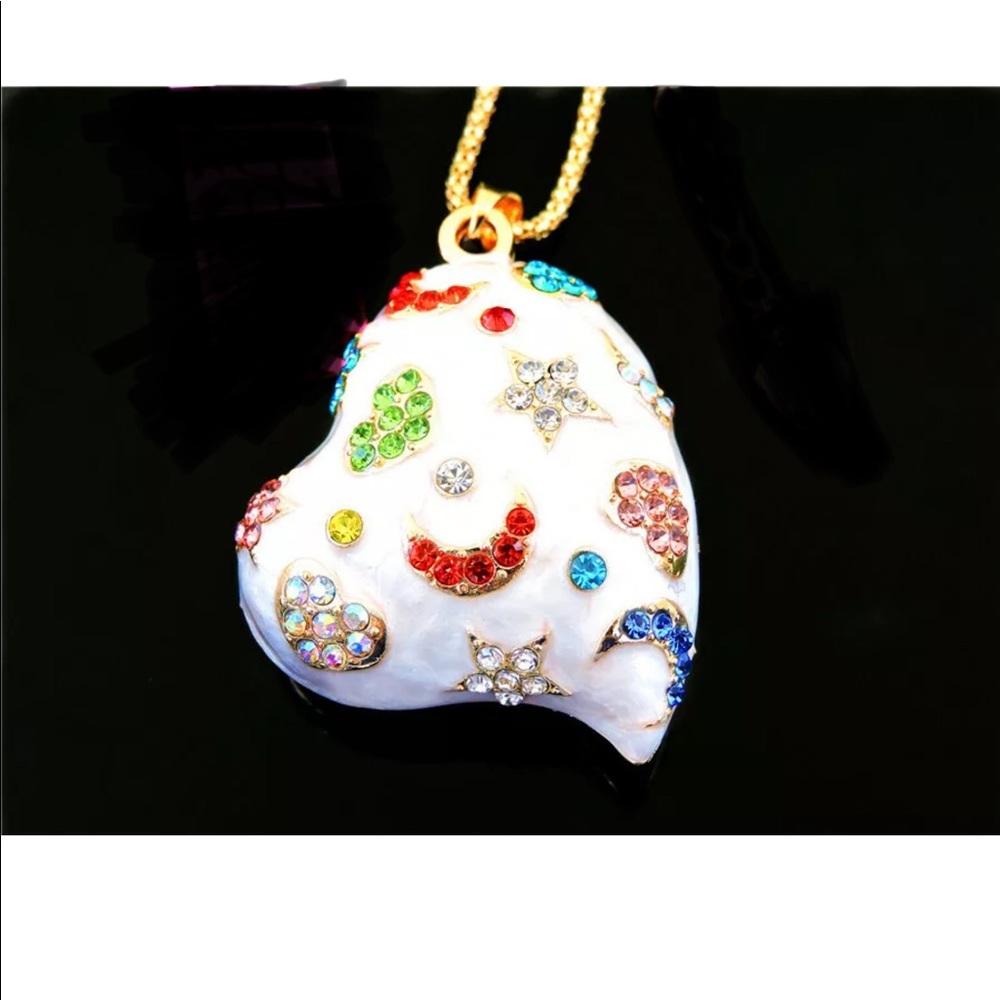 COOL! Pretty Star Moon White Heart Necklace